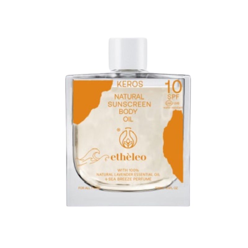 Etheleo Keros Body Suscreen Oil SPF10 με άρωμα σύκο και κεράσι σε οικολογική συσκευασία.