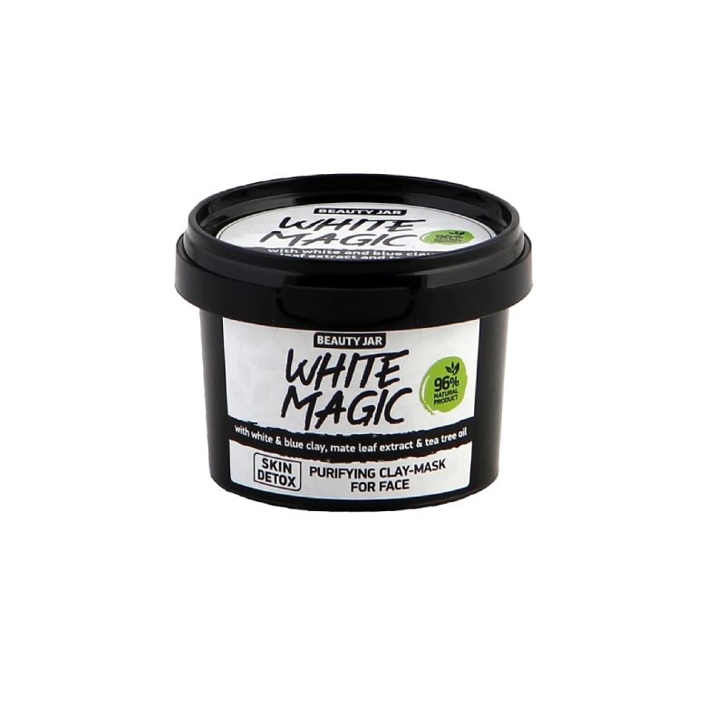 Φυσική μάσκα προσώπου Beauty Jar White Magic με λευκό και μπλε άργιλο για αποτοξίνωση.