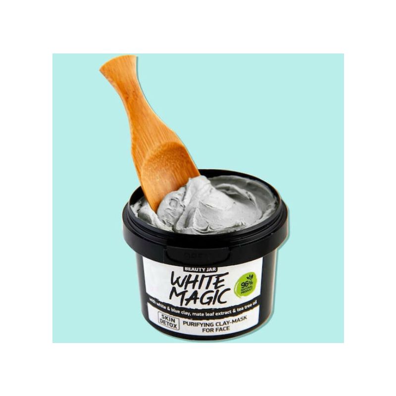 Φυσική μάσκα προσώπου Beauty Jar White Magic με λευκό και μπλε άργιλο για αποτοξίνωση.