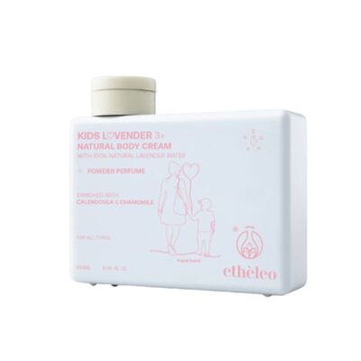 Etheleo Kids Lovender 3+ Natural Body Cream παιδική κρέμα σώματος με συσκευασία που χρωματίζεται.