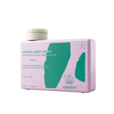 Etheleo Natural Body Cream Monoi με αλόη, πανθενόλη και ανθόνερο λεβάντας.