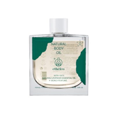 Etheleo Natural Body Oil Monoi με αιθέριο έλαιο λεβάντας και άρωμα Monoi.