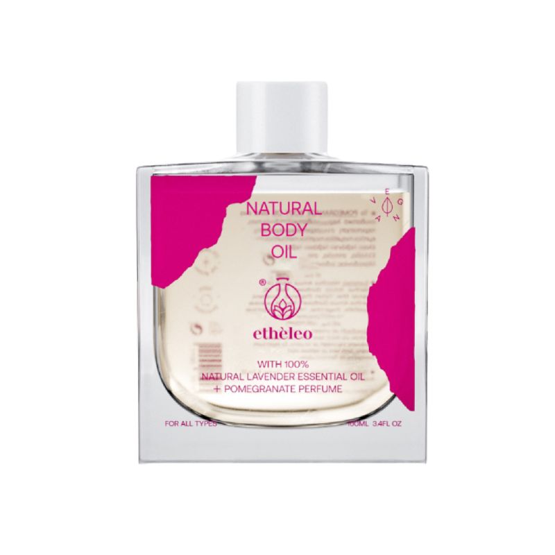 Etheleo Pomegranate Body Oil 100ml με αιθέριο έλαιο λεβάντας και άρωμα ρόδι.