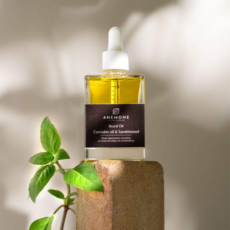 Anemone Beard Oil λάδι για γενειάδα με κάνναβη σανδαλόξυλο και περγαμόντο 100% φυσικό προϊόν περιποίησης.