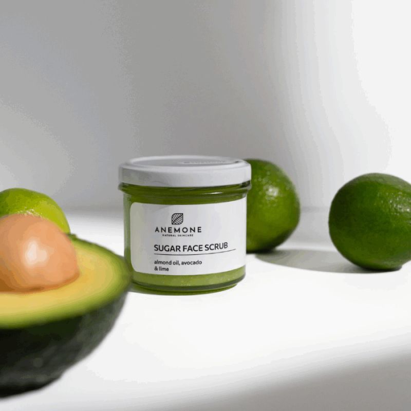 Anemone Face Scrub Αβοκάντο & Λάιμ 125ml φυσικό απολεπιστικό προσώπου με κόκκους ζάχαρης.