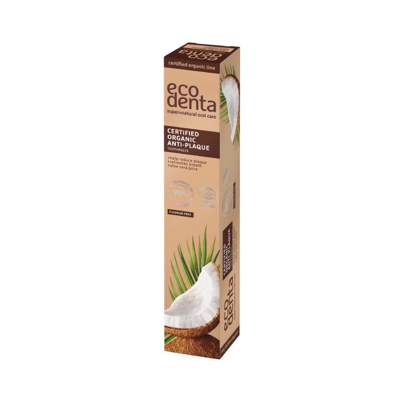 Ecodenta Οδοντόκρεμα Κατά της Πλάκας Καρύδα Ψευδάργυρος 75ml βιολογική οδοντόκρεμα χωρίς φθόριο.