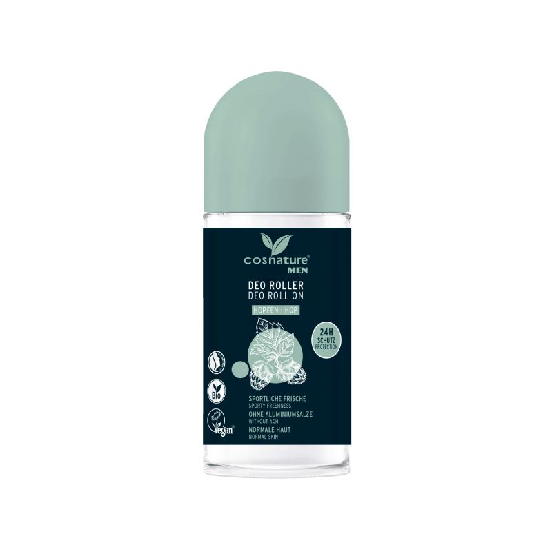 Cosnature Men Deo Roll On Hop ανδρικό αποσμητικό roll-on με βιολογικό λυκίσκο για προστασία από τις οσμές.