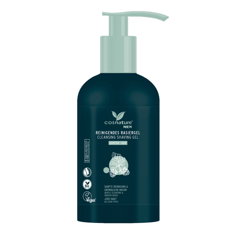 Cosnature Men Cleansing Shaving Gel Hop ανδρικό καθαριστικό προσώπου και τζελ ξυρίσματος με βιολογικό λυκίσκο.