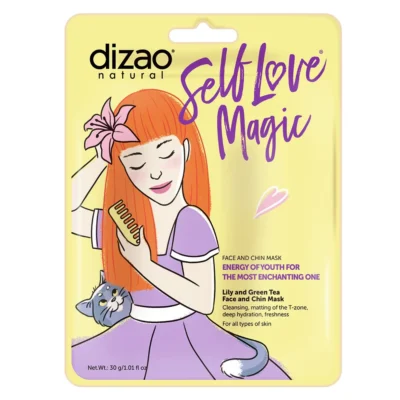 Dizao Love Self Magic Lily & Green Tea Μάσκα 3D προσώπου και πηγουνιού για βαθιά ενυδάτωση και ματ αποτέλεσμα.