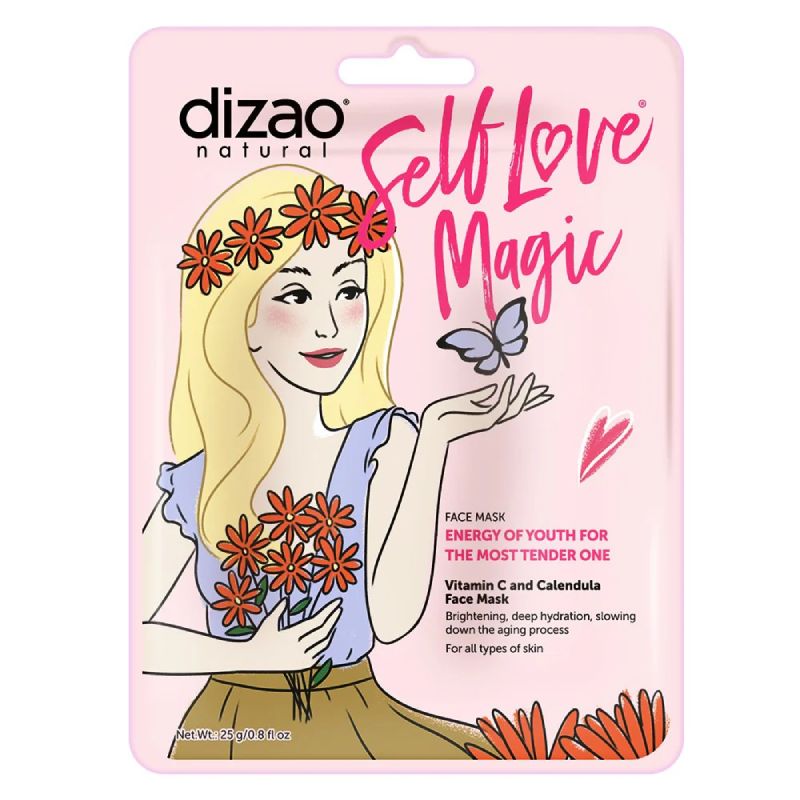 Dizao Love Self Magic Βιταμίνη C & Calendula Μάσκα 3D προσώπου και πηγουνιού για αντιοξειδωτική προστασία, λάμψη και καταπράυνση.