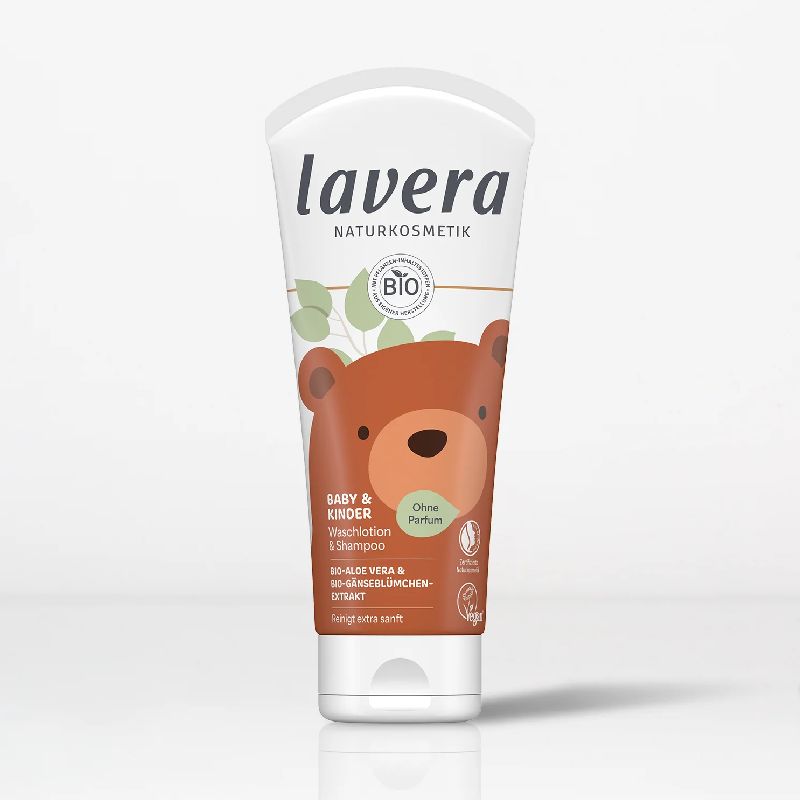 Lavera Baby Σαμπουάν & Αφρόλουτρο 200ml για απαλό καθαρισμό με βιολογική αλόη βέρα και βιολογικό γαρίφαλο.