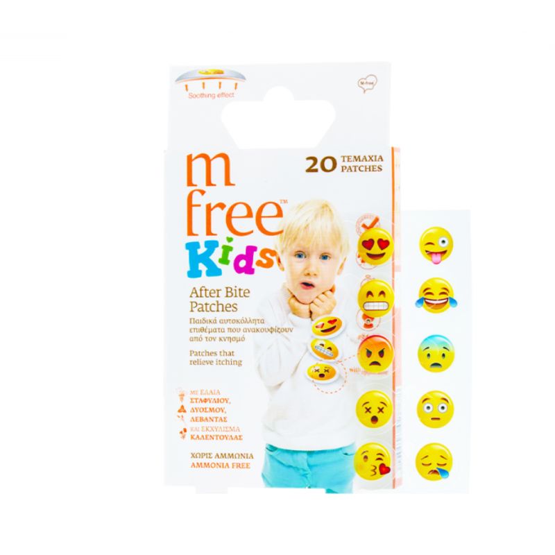 M-FREE After Bite Kids Patches καταπραϋντικά παιδικά αυτοκόλλητα επιθέματα για μετά το τσίμπημα με καλέντουλα και ξανθόξυλο.