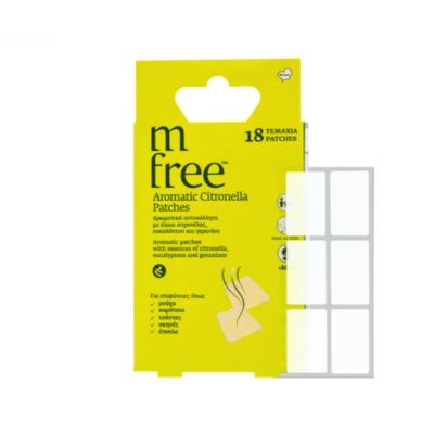 M-FREE Citronella Patches αρωματικά αυτοκόλλητα με φυσικά έλαια σιτρονέλας ευκαλύπτου και γερανίου για ρούχα και έπιπλα.