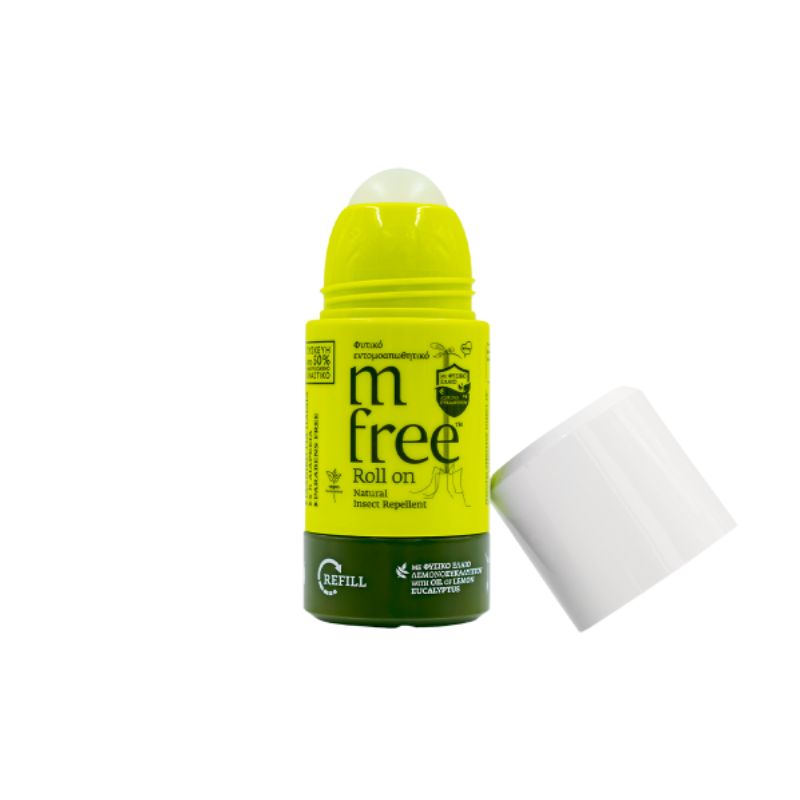 M-FREE Roll On Refill Set φυτικό εντομοαπωθητικό με πρακτική εφαρμογή και αιθέρια έλαια λεμονοευκαλύπτου σιτρονέλας μέντας και γαρίφαλου.