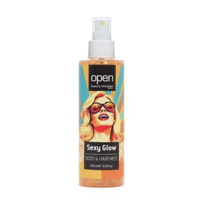 Open Cosmetics H&B Mist Sexy Glow αρωματικό σπρέι σώματος και μαλλιών με νότες κλημεντίνης βατόμουρου βανίλιας-ορχιδέας και κεχριμπαριού.