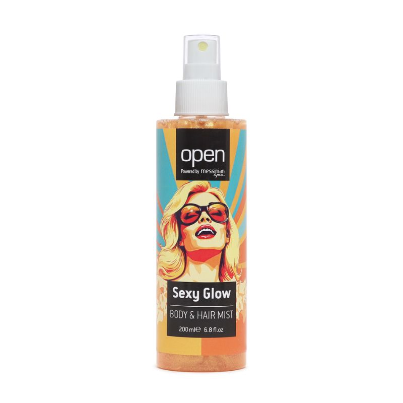 Open Cosmetics H&B Mist Sexy Glow αρωματικό σπρέι σώματος και μαλλιών με νότες κλημεντίνης βατόμουρου βανίλιας-ορχιδέας και κεχριμπαριού.