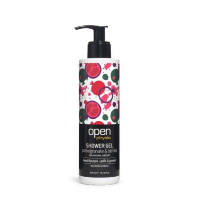 Open Cosmetics Αφρόλουτρο Pomegranate & Berries με απαλή σύνθεση εκχύλισμα ροδιού μούρων γκότζι πανθενόλη και βιολογική αλόη.