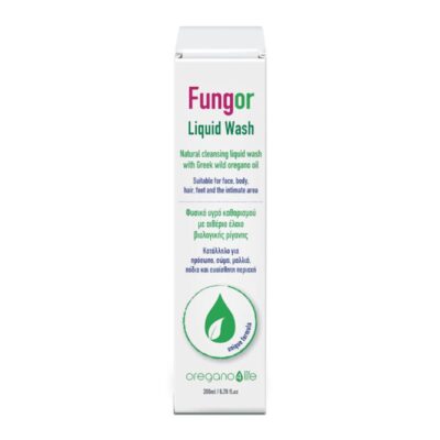 Oregano4Life Fungor Liquid Wash απαλό υγρό καθαρισμού για πρόσωπο και σώμα με άγριο ελληνικό ριγανέλαιο, ψευδάργυρο και πρεβιοτικά.