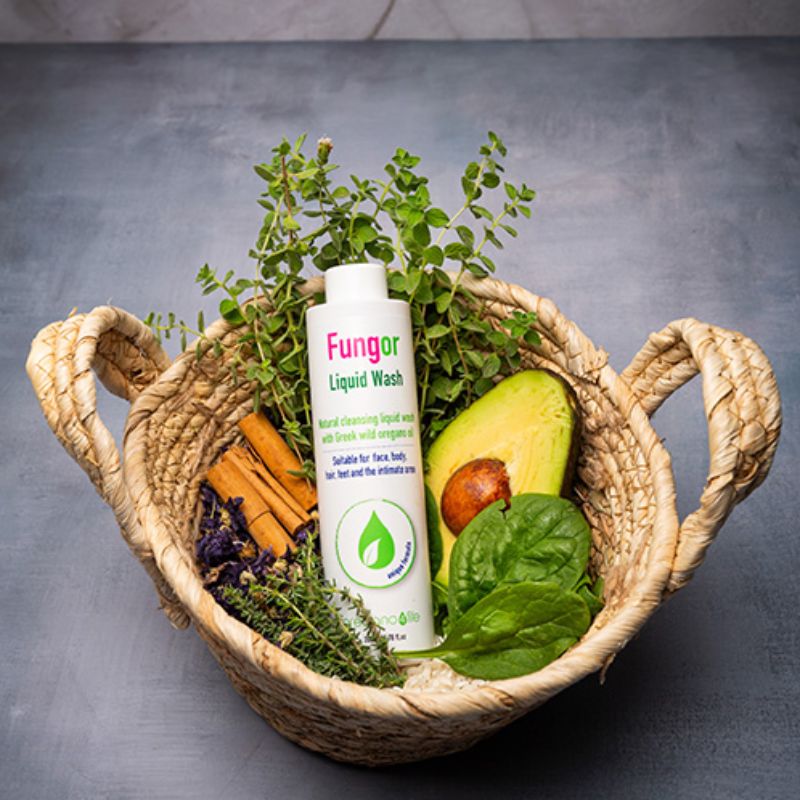Oregano4Life Fungor Liquid Wash απαλό υγρό καθαρισμού για πρόσωπο και σώμα με άγριο ελληνικό ριγανέλαιο, ψευδάργυρο και πρεβιοτικά.
