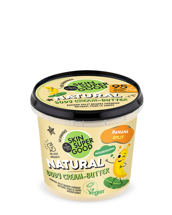 Organic Shop Body Cream Banana Split κρέμα σώματος Skin Super Good με οργανικό εκχύλισμα μπανάνας ακάι καρύδα και βούτυρο κακάο.