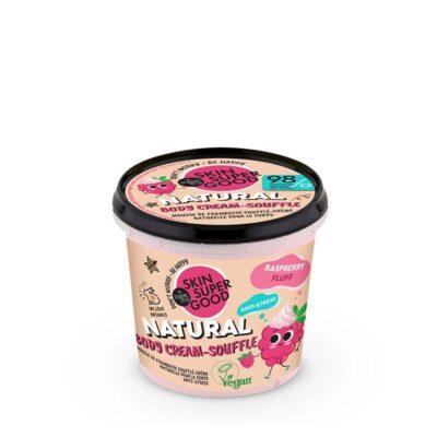 Organic Shop Body Cream Soufflé Raspberry κρέμα σώματος Skin Super Good με οργανικό εκχύλισμα σμέουρου αμυγδαλέλαιο και βανίλια.