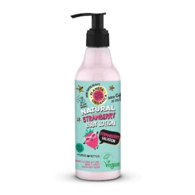 Organic Shop Body Lotion Strawberry γαλάκτωμα σώματος Skin Super Good με οργανικό εκχύλισμα φράουλας μπανάνας και αμυγδαλέλαιο.