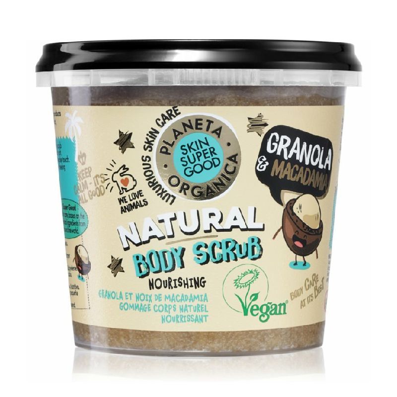Organic Shop Body Scrub Nola & Macadamia Nut απολεπιστικό σώματος Skin Super Good με γκρανόλα βρώμη και οργανικό έλαιο μακαντάμια.