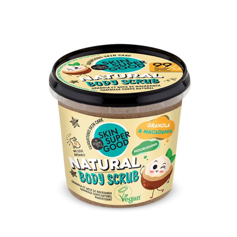 Organic Shop Body Scrub Nola & Macadamia Nut απολεπιστικό σώματος Skin Super Good με γκρανόλα βρώμη και οργανικό έλαιο μακαντάμια.