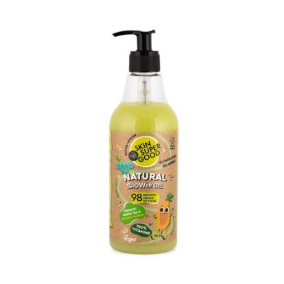Organic Shop Shower Gel Green Tea & Gold Papaya αφρόλουτρο Skin Super Good με οργανικό πράσινο τσάι βασιλικό και εκχύλισμα παπάγιας.