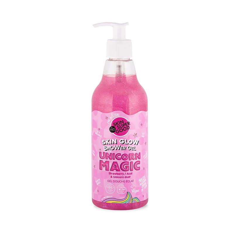 Organic Shop Shower Gel Unicorn Magic αφρόλουτρο Skin Super Good με εκχύλισμα φράουλας και μούρων ακάι για λάμψη.