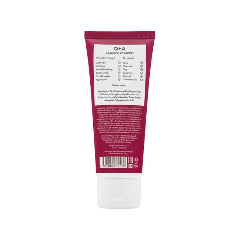 Q+A Hyaluronic Acid Moisturiser 75ml καθημερινή ενυδατική κρέμα προσώπου με υαλουρονικό οξύ.