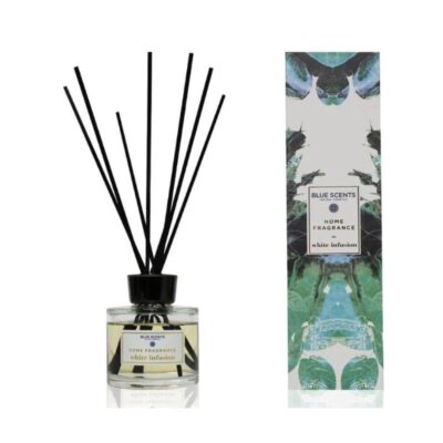 Blue Scents αρωματικό χώρου White Infusion 100ml με κομψά ξυλάκια για συνεχή και διακριτική διάχυση αρώματος που ανανεώνει την ατμόσφαιρα του σπιτιού σας.