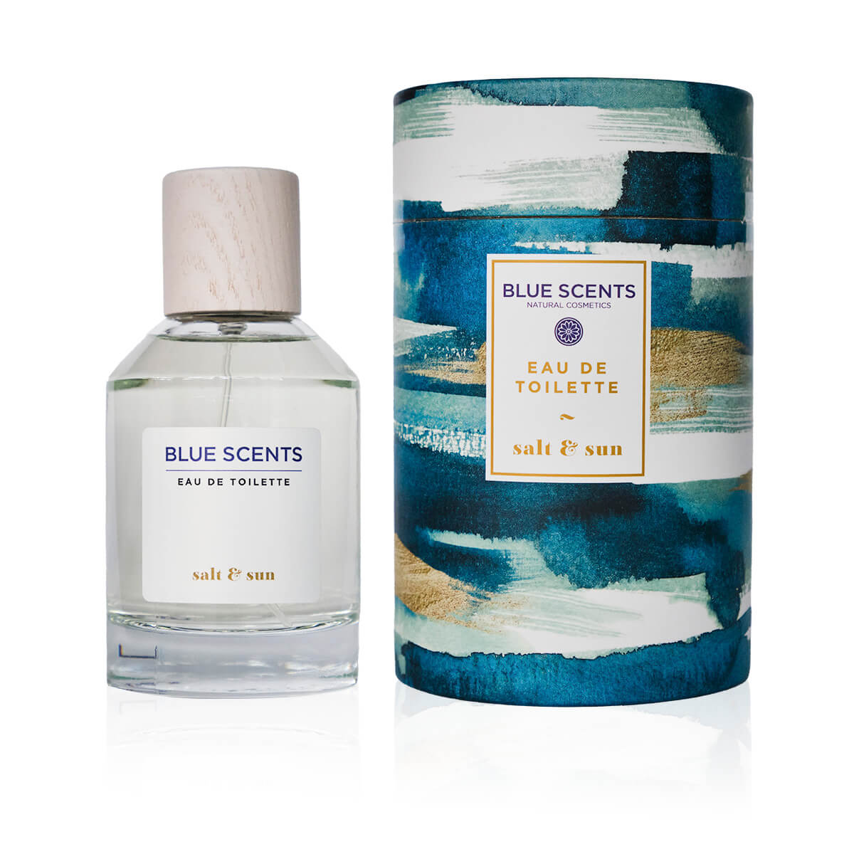 Blue Scents Eau de Toilette Salt & Sun 100ml με ένα αναζωογονητικό άρωμα που αποτυπώνει την αίσθηση του ελληνικού καλοκαιριού, συνδυάζοντας την αλμύρα της θάλασσας με τη ζεστασιά του ήλιου για μια δροσερή και άκρως καλοκαιρινή εμπειρία.