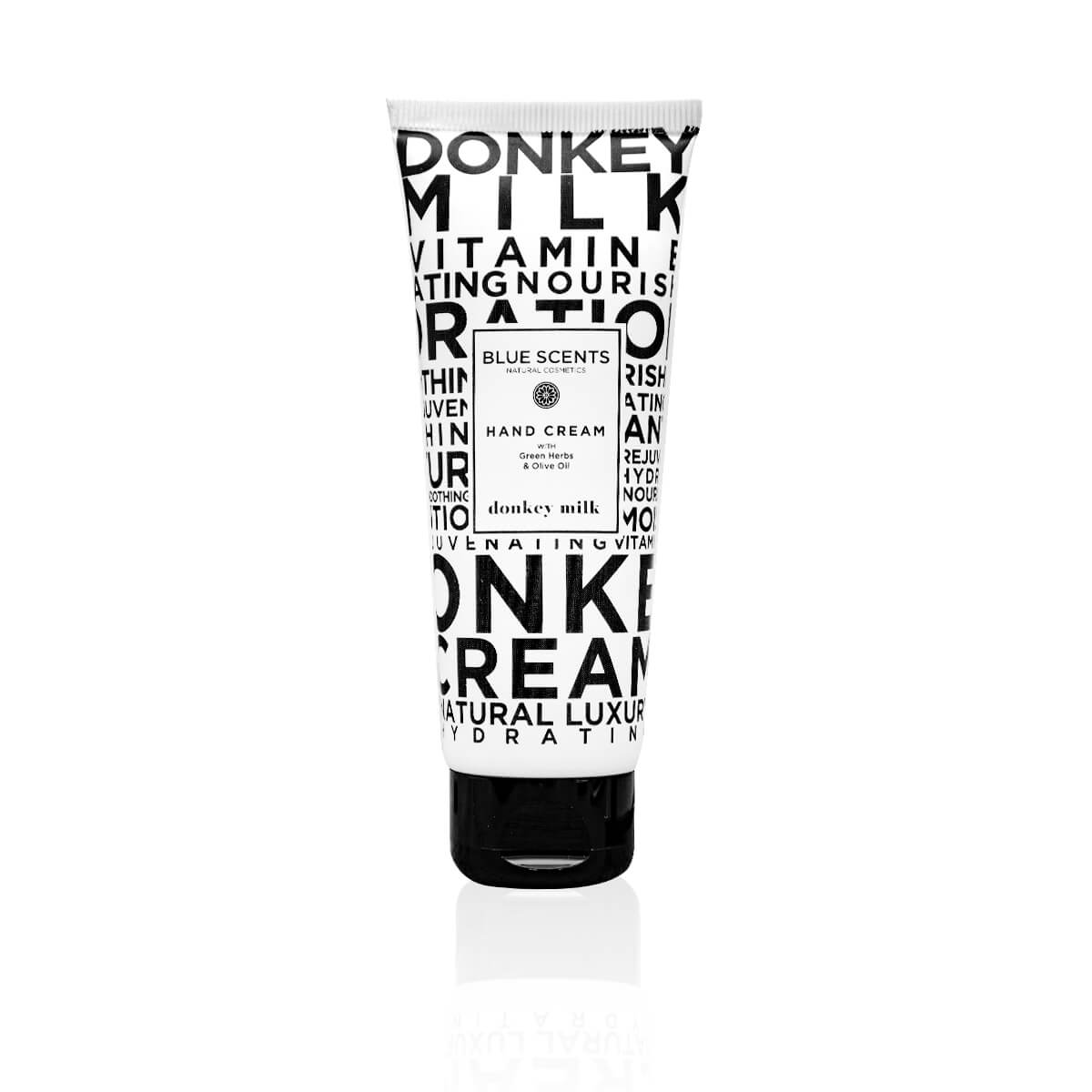 Blue Scents Κρέμα Χεριών Donkey Milk 75ml, μια ενυδατική κρέμα εμπλουτισμένη με γάλα γαϊδούρας, που προσφέρει βαθιά θρέψη και αναδόμηση στα ταλαιπωρημένα χέρια, χαρίζοντας απαλότητα και άνεση με την πλούσια αλλά απορροφητική υφή της.
