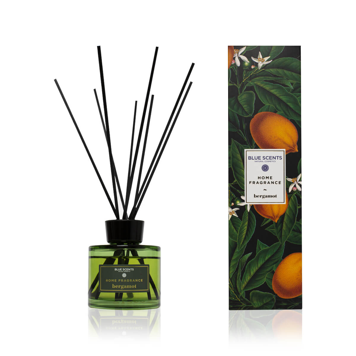 Blue Scents αρωματικό χώρου Bergamot 100ml με ξυλάκια για αναζωογονητική διάχυση αρώματος που προσφέρει μια έντονη αίσθηση φρεσκάδας και πολυτέλειας στον χώρο σας.