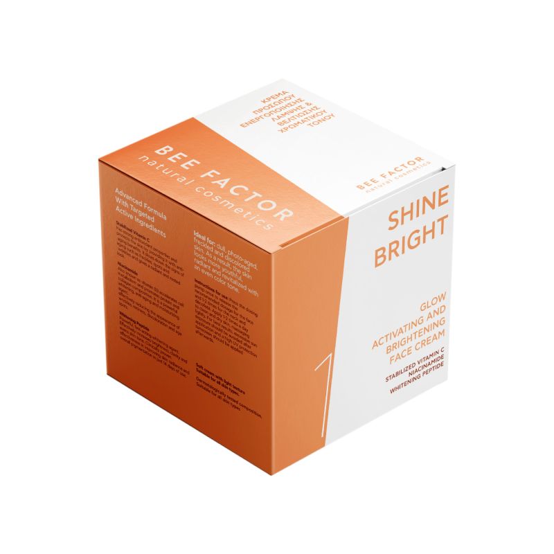 Φυσική κρέμα προσώπου Bee Factor Shine Bright για ενεργοποίηση της λάμψης και βελτίωση του ανομοιόμορφου χρωματικού τόνου, 50ml.
