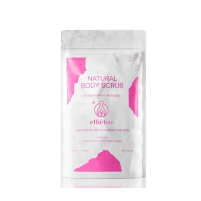 Φυσικό scrub σώματος Etheleo Natural Body Scrub Pomegranate με εκχύλισμα ροδιού για ήπια απολέπιση, απαλότητα και αναζωογόνηση, 300ml.