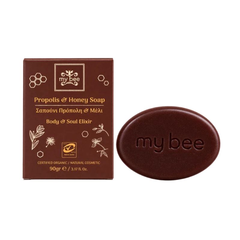 Φυσικό σαπούνι My Bee με πρόπολη και μέλι για ήπιο καθαρισμό, ενυδάτωση και φυσική αντιβακτηριδιακή προστασία.