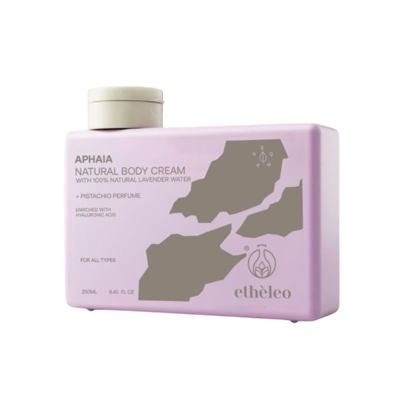 Etheleo Aphaia Natural Body Cream 100ml, μια φυσική κρέμα σώματος που προσφέρει πλούσια ενυδάτωση και θρέψη, αφήνοντας την επιδερμίδα λεία, απαλή και διακριτικά αρωματισμένη με τη χαρακτηριστική, αναζωογονητική αύρα της σειράς Aphaia.