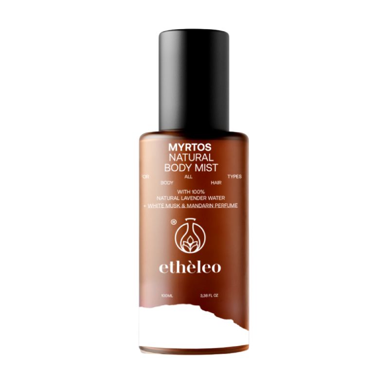 Etheleo Myrtos Natural Body Mist 100ml, ένα ανάλαφρο, φυσικό αρωματικό σπρέι σώματος που αποτυπώνει την αίσθηση της ελληνικής εξοχής, προσφέροντας άμεση δροσιά και μια αύρα φρεσκάδας που διαρκεί, ιδανικό για να ανανεώνετε τη διάθεσή σας καθ' όλη τη διάρκεια της ημέρας.